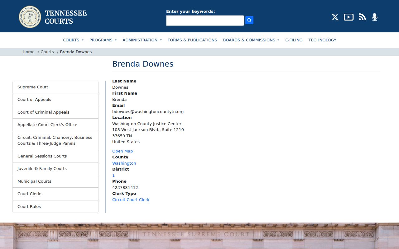 Washington County criminal record clerk directory