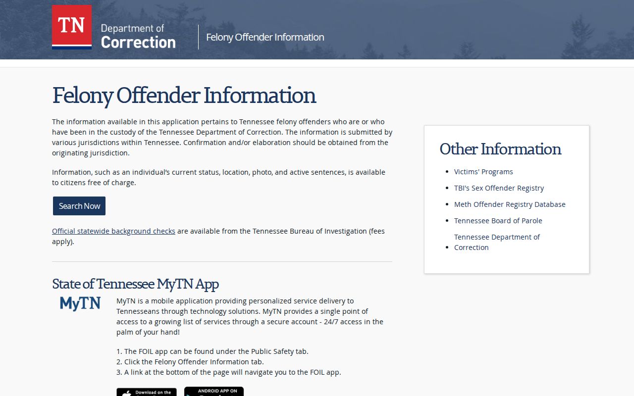 Washington County criminal records through TDOC FOIL