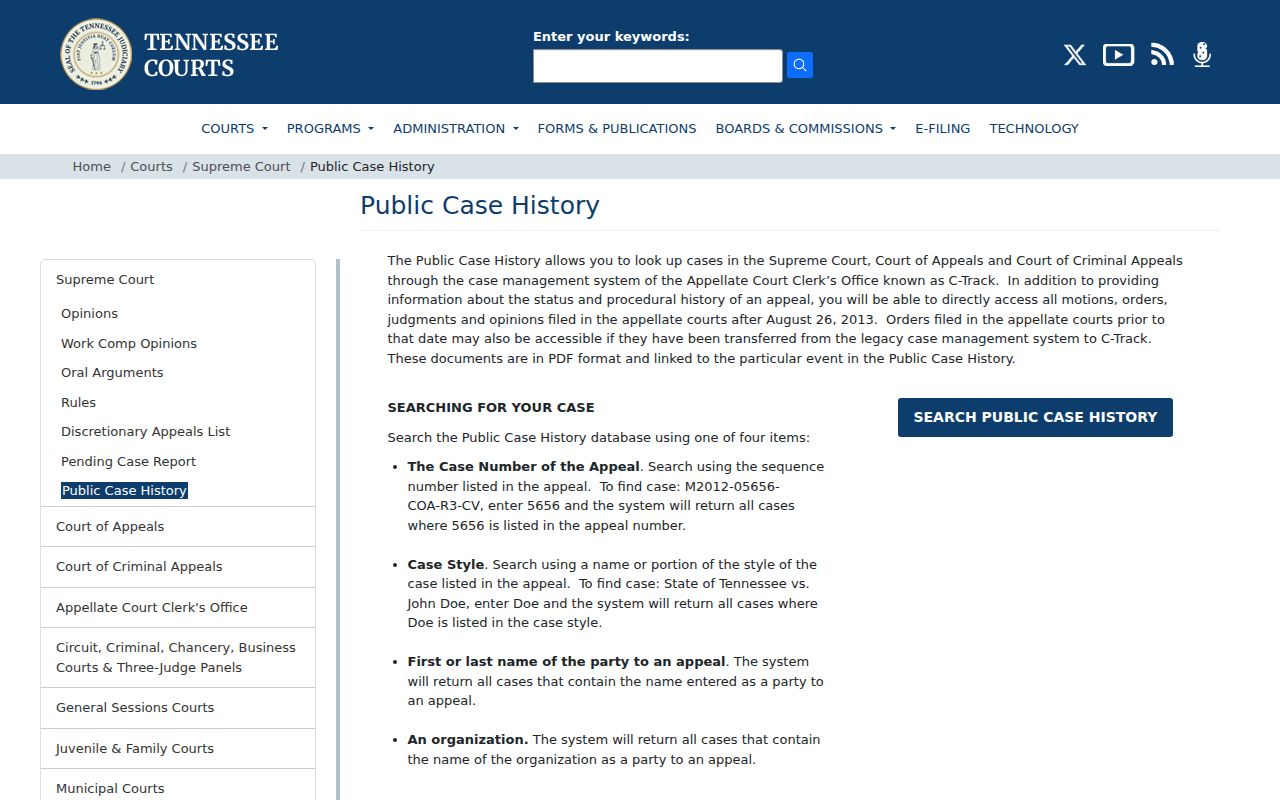 Washington County criminal court case appellate search source