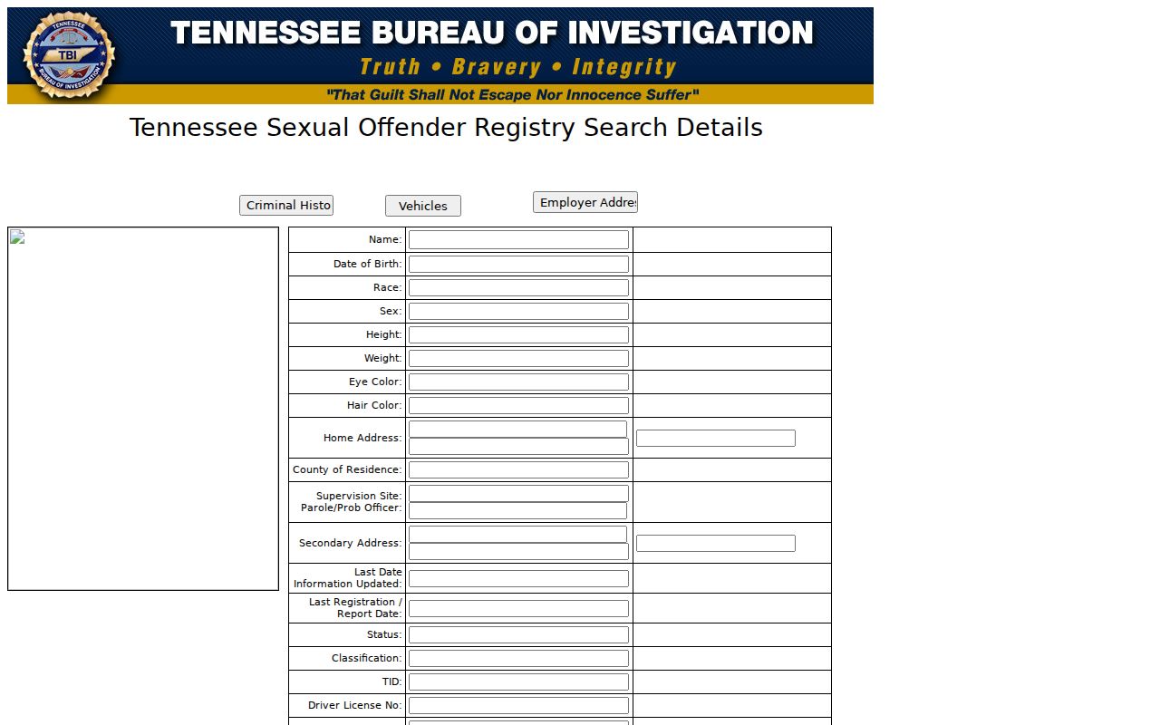 Washington County sex offender registry official profile fields