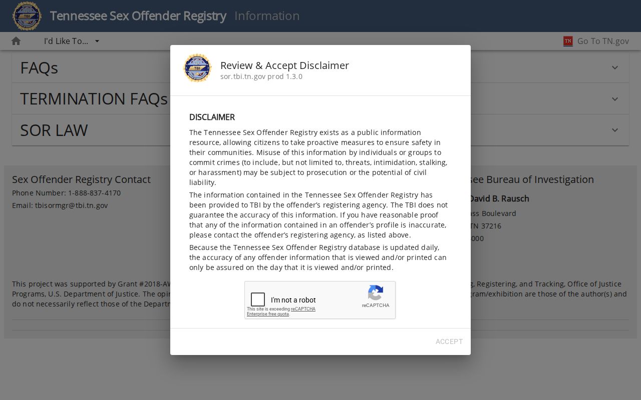 Washington County sex offender registry Tennessee removal information