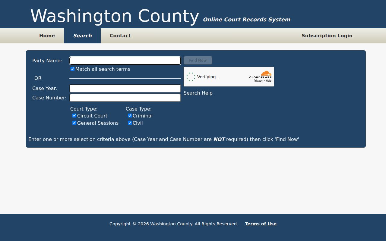 Washington County arrest lookup official court portal